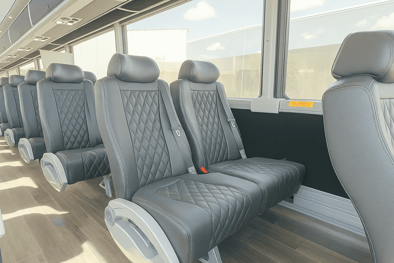interior of Hayward Minibus Company charter bus